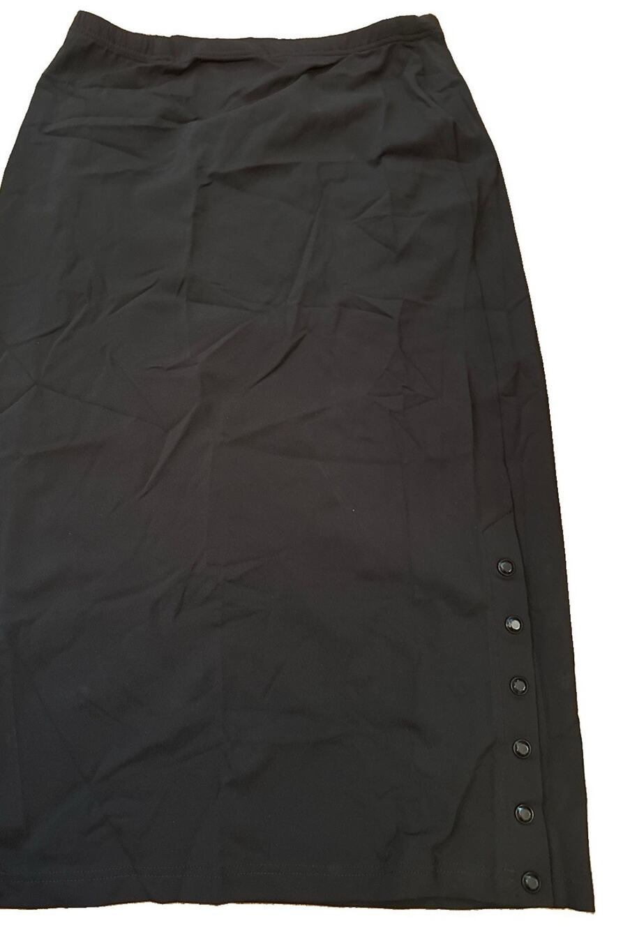 Agnes b. Paris Black Polyamide Crepe Snap Button Side Slit Midi Skirt Sz 1 US 4